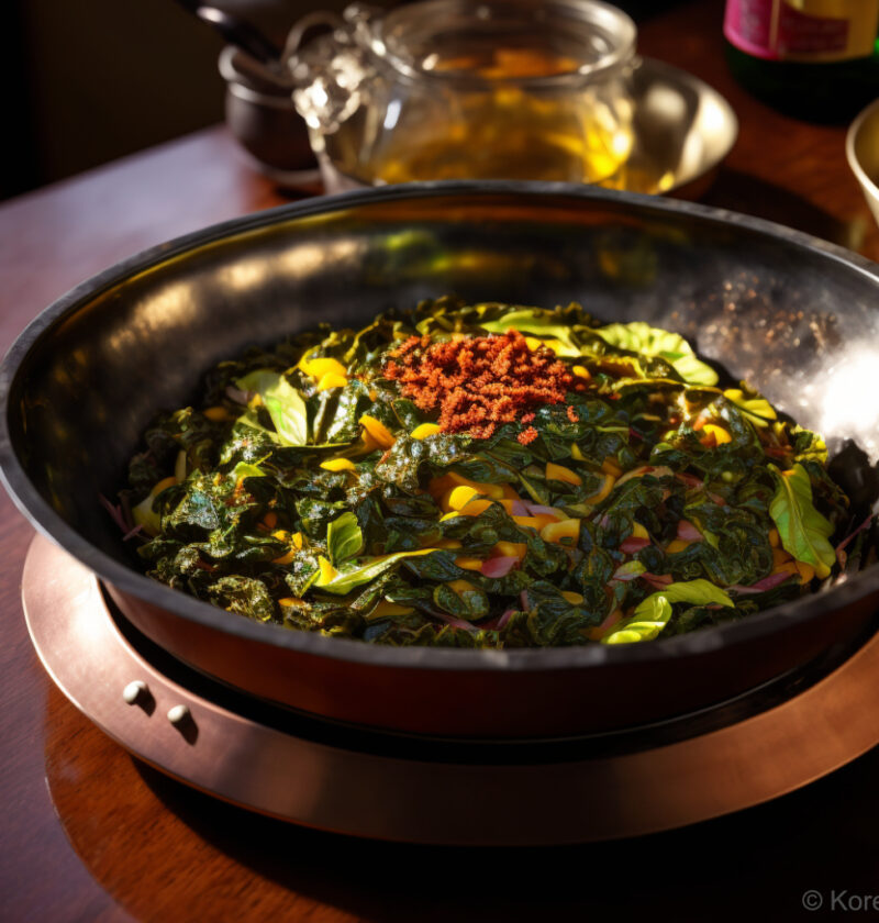 A bowl of Doenjang Bokkeum, a traditional Korean dish made with fermented soybean paste, sautéed vegetables, and tofu.